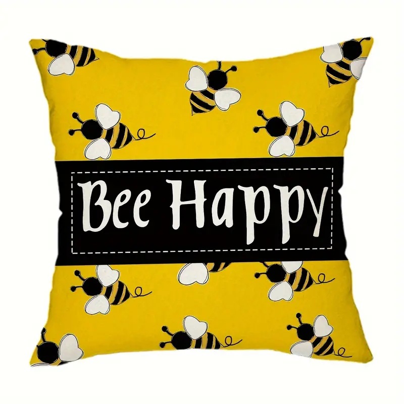 2024 explosión transfronteriza adorable patrón de abeja abraza almohada de impresión de lino Amazon mesa de sala de estar bandera dormitorio image 5