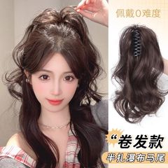 滝のような半分結んだカーリーヘアのハイポニーテールウィッグ、女性用ふわふわ増毛ポニーテール、ホットガールの噴水ロングヘア三つ編みヘアアクセサリー
