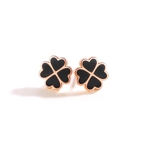 Four-leaf clover earrings for women, sterling silver, Korean version, love, small, epoxy earrings, versatile, sweet, temperament, rose gold ear jewelry