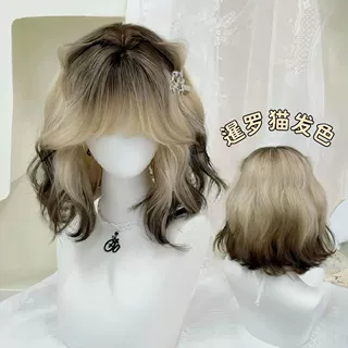 【暹罗猫猫】假发女短卷发黑金渐变羊毛卷JK巴黎画染甜美全头套式