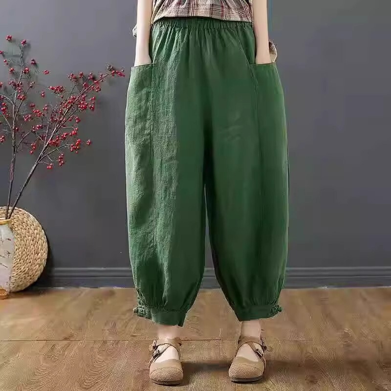 Cotton and Linen Plus-Size Lantern Pants, Wide-Leg Casual Linen Cropped Harem Pants, Cotton and Linen Carrot Pants for Women, Loose and Trendy for Outdoor Wear Cotton and Linen Plus-Size Lantern Pants, Wide-Leg Casual Linen Cropped Harem Pants, Cotton and Linen Carrot Pants for Women, Loose and Trendy for Outdoor Wear