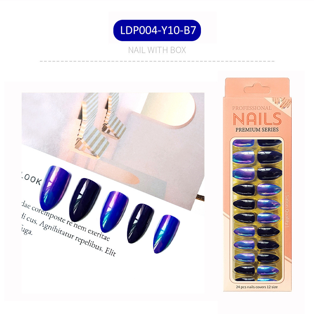 Uñas postizas iridiscentes, puntas de uñas de longitud media, uñas postizas largas en caja, puntas de uñas postizas electrochapadas.