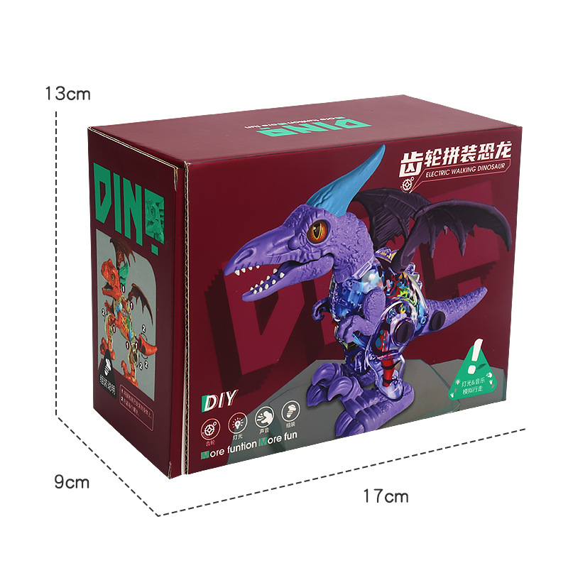 Tiktok mismo juguete de dinosaurio eléctrico engranaje transparente pterosaurus música luz simulación dinosaurio puesto al por mayor