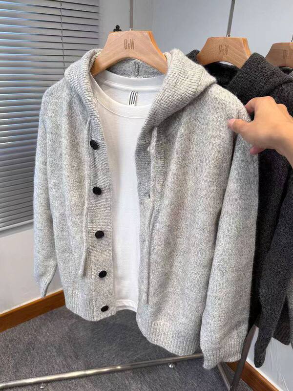 Hooded Knitted Cardigan Men's Korean Style Loose Sweater Jacket Men's Autumn and Winter Thickened Sweatshirt Casual Jacket Hooded Knitted Cardigan Men's Korean Style Loose Sweater Jacket Men's Autumn and Winter Thickened Sweatshirt Casual Jacket