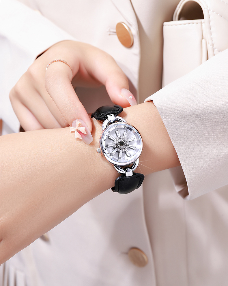 Un orologio da donna rotante in acciaio rivestito in pelle con fiocco di neve rotante con diamanti Shilairun, orologio da donna Douyin trasmesso in diretta, orologio popolare per le donne_voghion.com