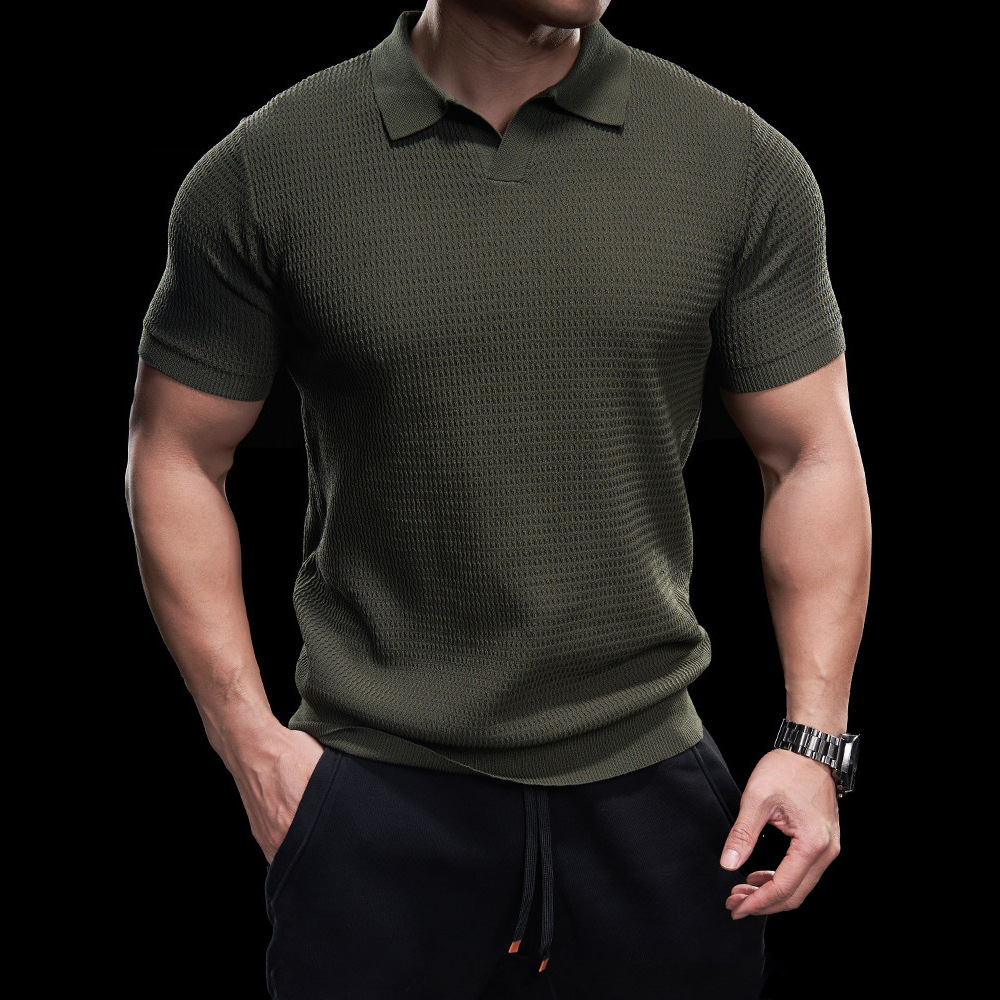 Polo camiseta de punto camiseta de manga corta camiseta hombre gaviota cuello V textural viejo dinero viento hielo seda fábrica transfronteriza al por mayor
