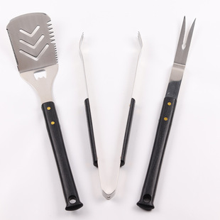 Outdoor Bbq Barbecue Tool Set Cross-Border Hot-Selling Stainless Steel Fork and Spatula Clip Three-Piece Set Multi-Functional Barbecue Combination
