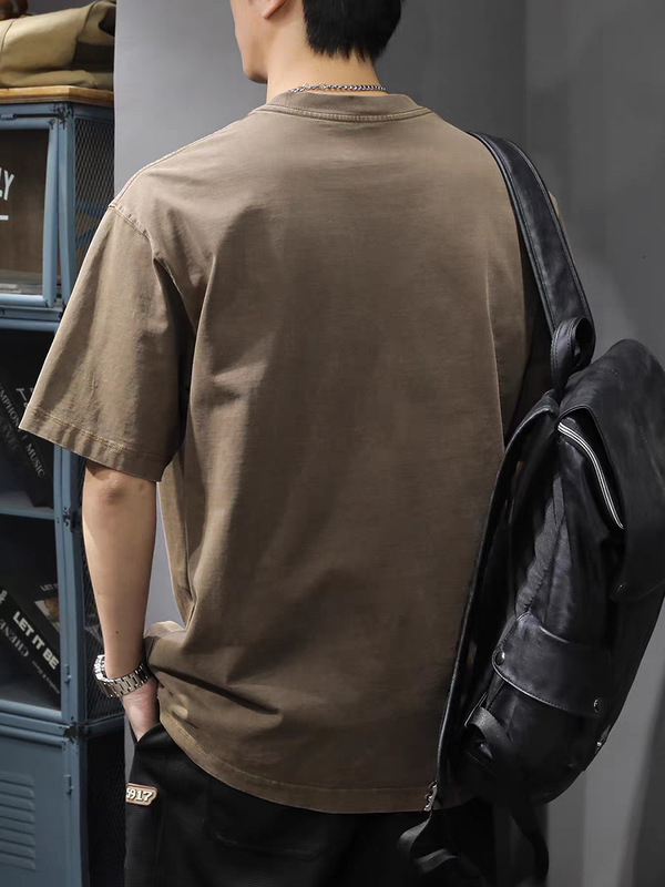 2025アメリカの重いポンドの半袖のtシャツの男性の高密なねじの襟元は水洗いします。|undefined