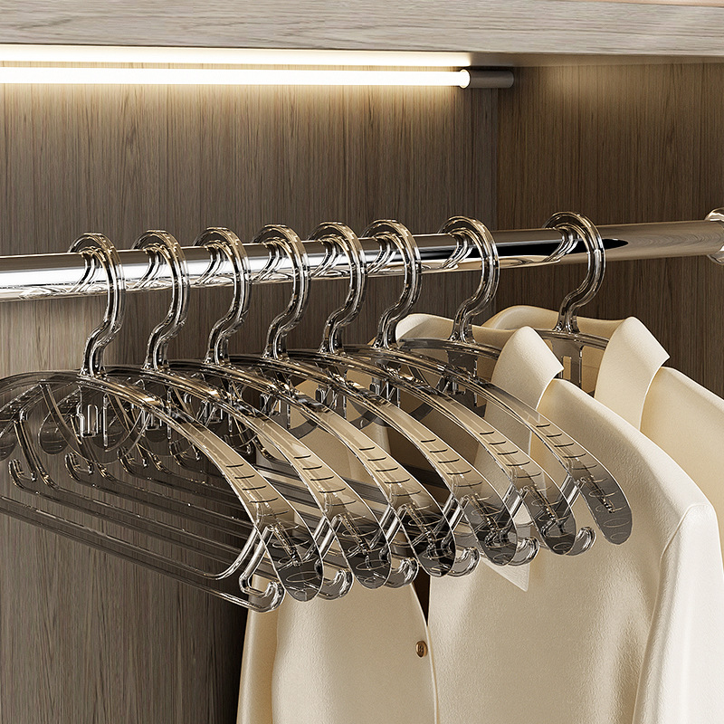 Seamless Clothes Hanger Anti-shoulder Corner Anti-drum Bag PET Transparent Household Plastic Clothes Hanger Wide Shoulder Anti-slip Clothes Hanger