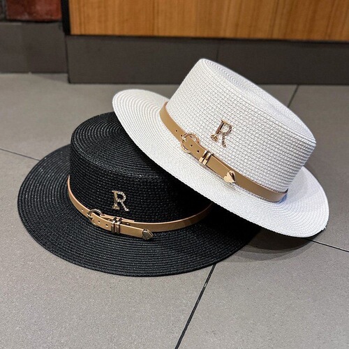 Internet celebrity rhinestone label straw hat for women summer beach sun hat straw sun protection hat French belt retro hat