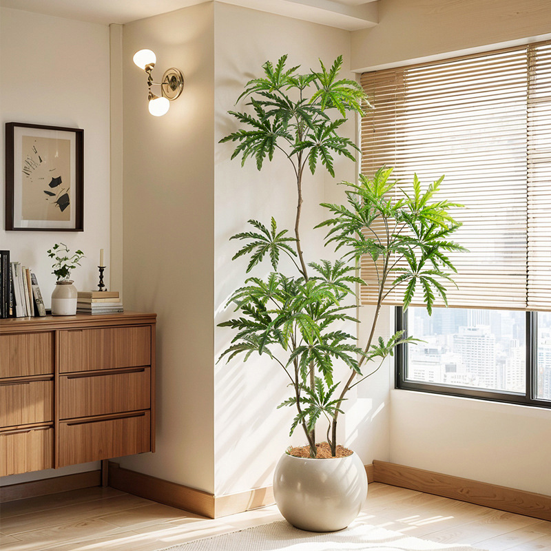 Simulación de plantas verdes, sensación avanzada de madera de pavo real, decoración de interiores para el hogar, plantas de adorno de piso, plantas en macetas, ventanas, plantas de árboles falsos