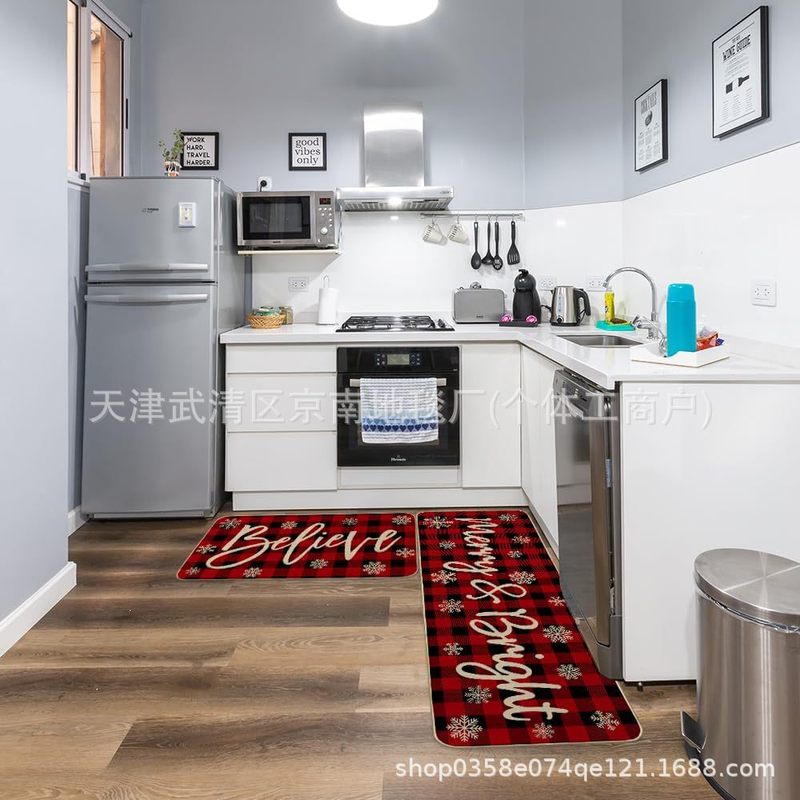 亚马逊跨境圣诞树卡车水晶绒厨房垫两件套防滑耐脏入户玄关地垫|undefined