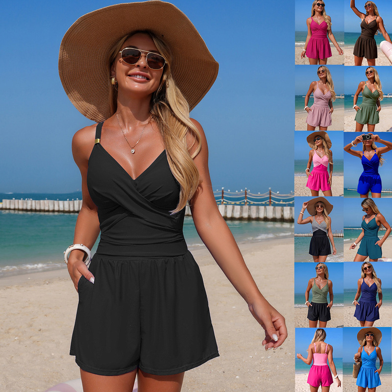 2026 New Model Women's One-Piece Conservative Anti-Exposure Swimwear with Pockets, European and American Cross-Border Sports Wholesale 2026 New Model Women's One-Piece Conservative Anti-Exposure Swimwear with Pockets, European and American Cross-Border Sports Wholesale