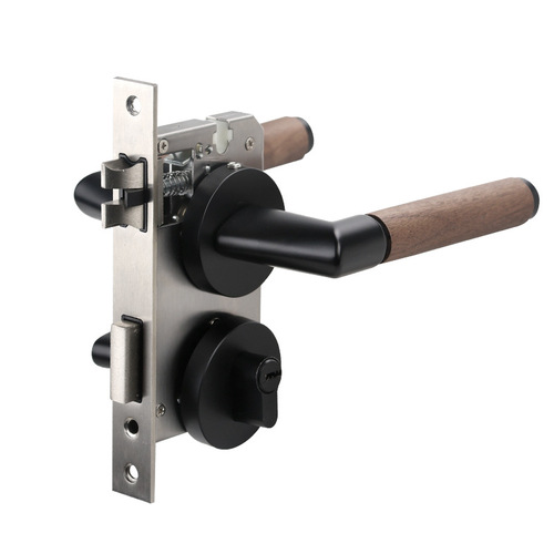 LeLang Aluminum Solid Walnut Wood Handle Door Lock, Bathroom Door Room Door Silent Magnetic Absorption Lock Body Handle Lock