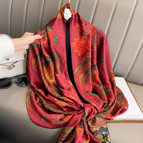 Retro Chinese style fashion spring and autumn printed silk scarf female mother scarf fashionable style shawl summer sun protection beach towel