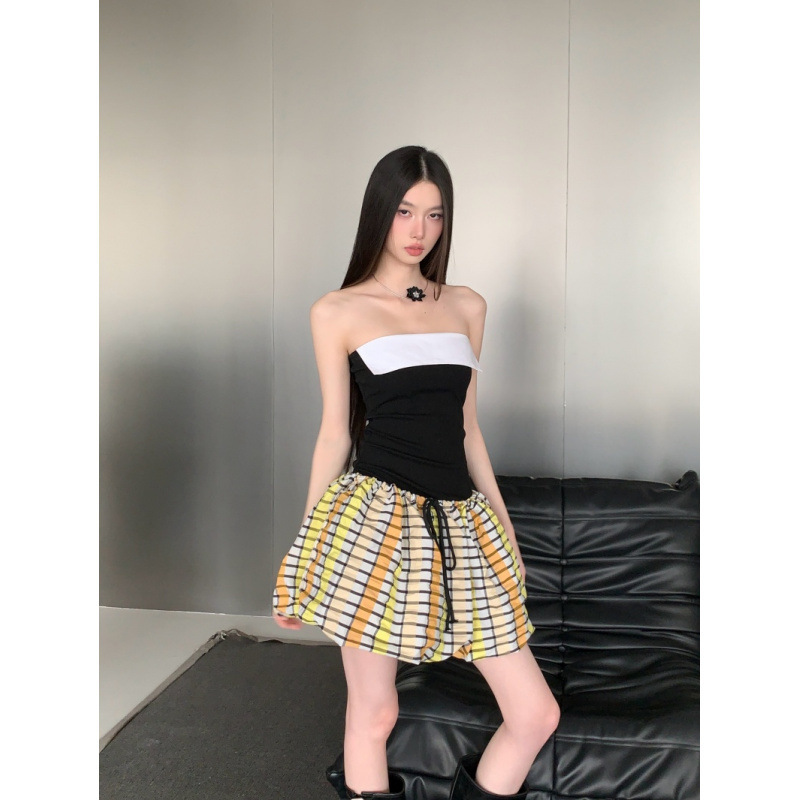 Flip-Collar Floral Two-Way Wear Strapless Vacation Drawstring Patchwork Slimming Ruched Puffy Dress Flip-Collar Floral Two-Way Wear Strapless Vacation Drawstring Patchwork Slimming Ruched Puffy Dress