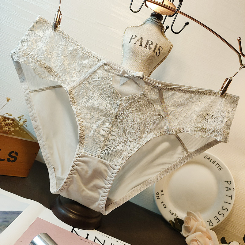 Japanese Style High-end Girls Summer New Sexy Lace Ice Silk Stitching Bow Cotton Inner Low Waist Underwear for Women