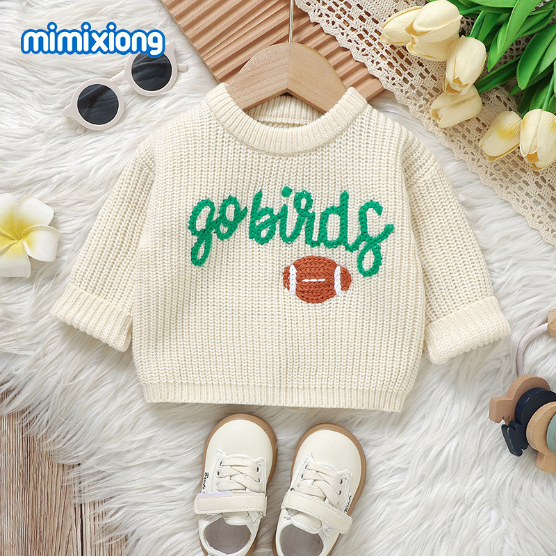 Ins Hot Selling Autumn and Winter New Baby Knitted Cute Rugby Plus Letter Embroidered Warm Sweater for Boys and Girls