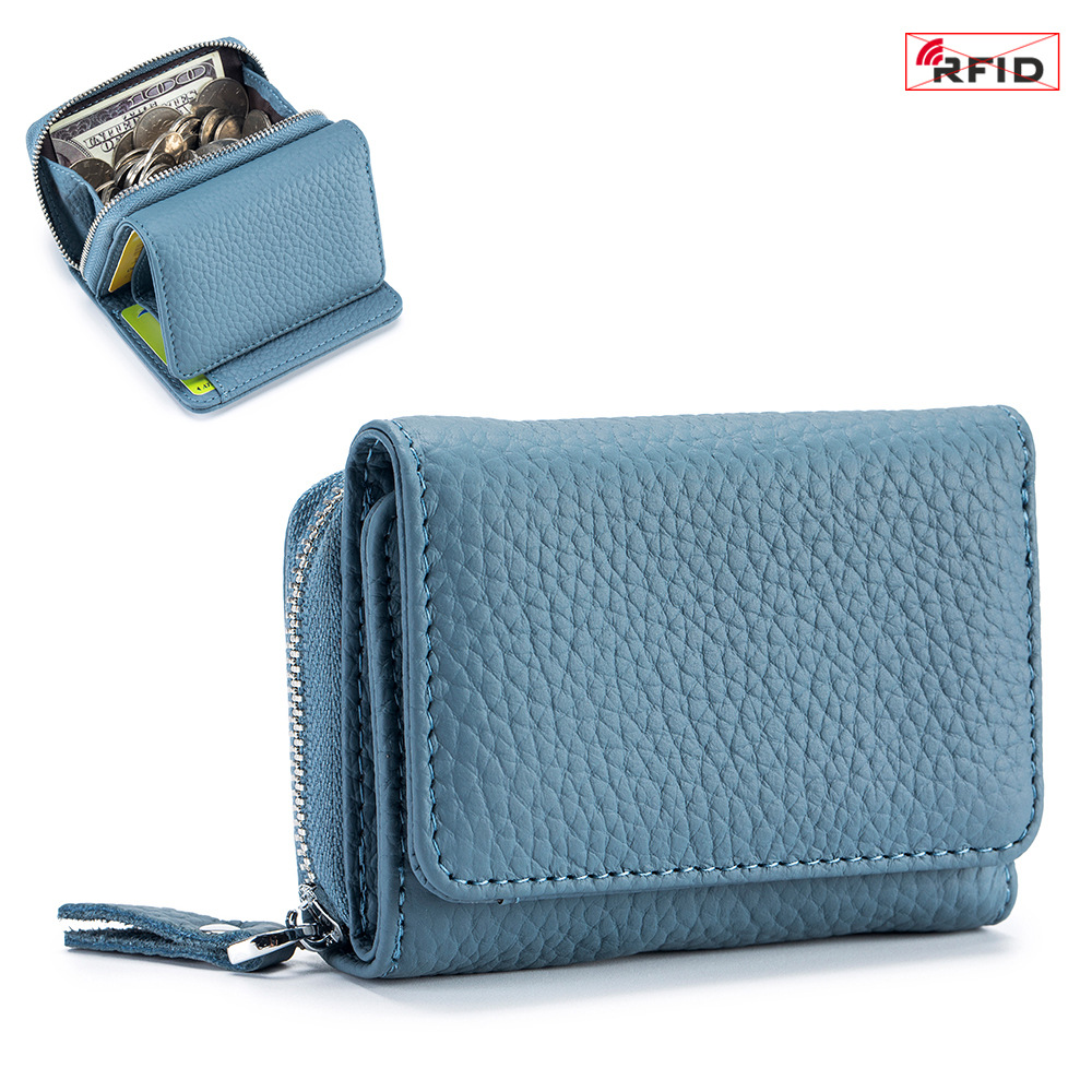 Billetera Plegable con Protección RFID de Cuero Genuino con Bloqueo Antirrobo para Uso Diario