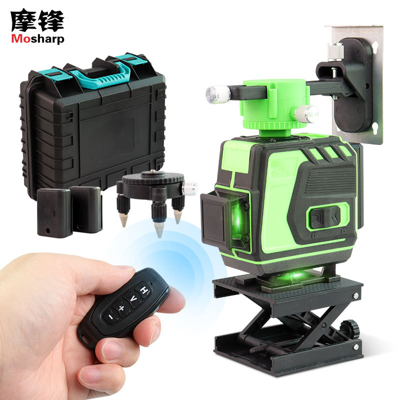4D激光水平仪12线16线强光工程款贴地仪红外两用贴墙水平仪