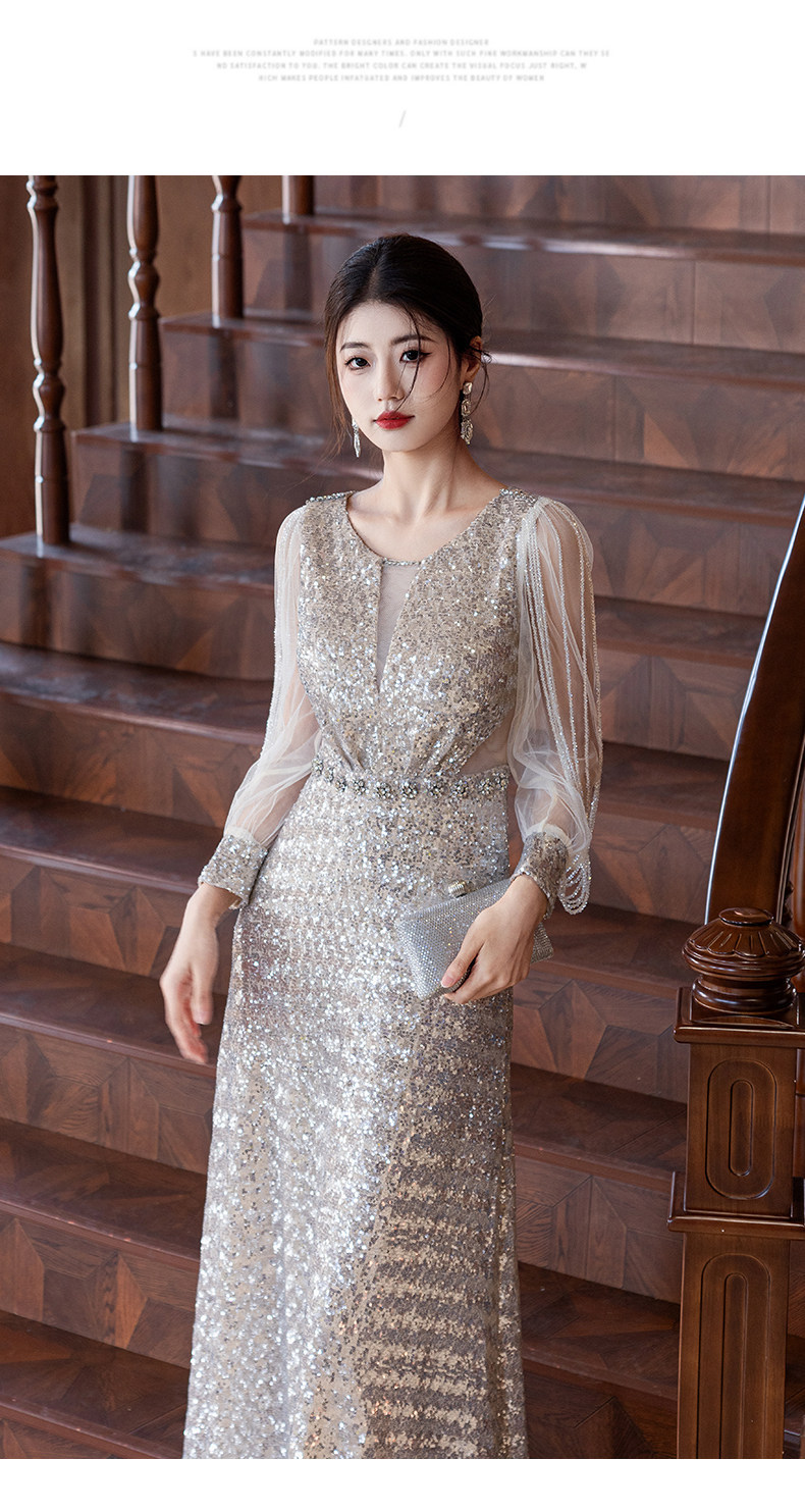 Elegant Sequined Fishtail Evening Dress For Women Slim Fit Wedding Party Wear_ecoleips.com