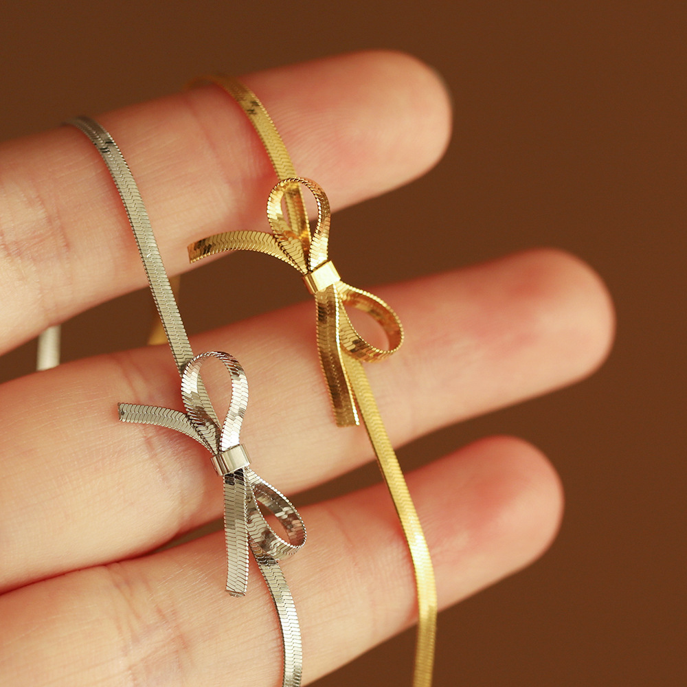 304 Stainless Steel Chain Material 18K Gold Plating Color PVD Coated Real Gold Plated 18K Gold Solid Color Bow Knot 304 Stainless Steel IG Style Simple Style Waterproof Non Tarnish 304 Stainless Steel Choker