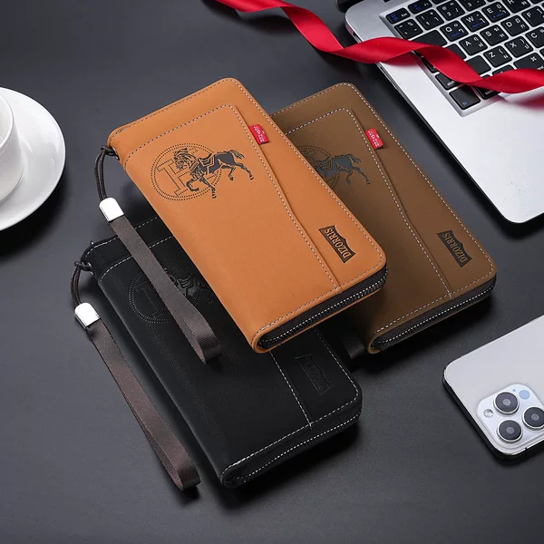 New Style Crazy Horse Leather Men's Wallet, European and American Retro Style Pu Zipper Bag, Fashionable Short Card Holder, Coin Purse Wholesale