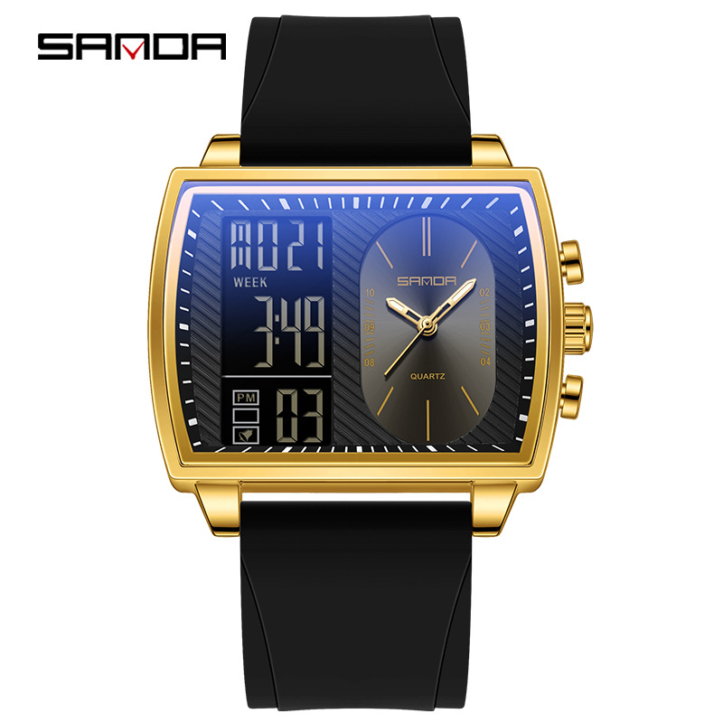 SANDA SANDA 6163 nuevo reloj electrónico de moda doble pantalla multifuncional reloj de hombre impermeable calendario de luz nocturna reloj de hombre
