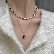 高级虎眼石系列天然黑玛瑙串珠项链轻奢复古ins小众金色锁骨链