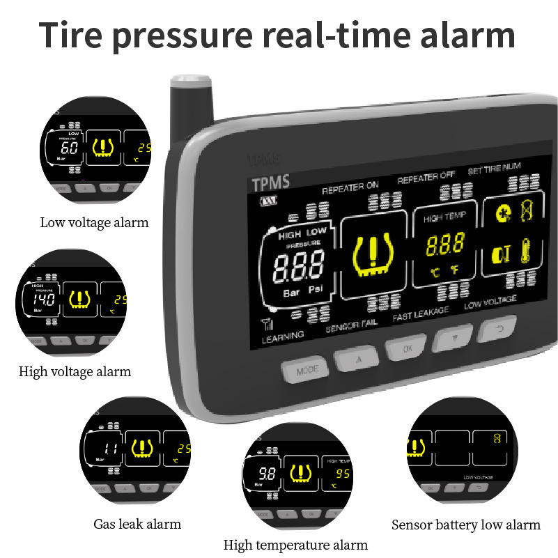Truck and Mining Vehicle Tire Pressure Monitoring Instrument Tpms Universal Built-In and External Pressure Sensor Tire Pressure Detection System