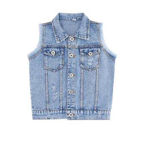 Cross-border wholesale new autumn fashion girls single-breasted denim jacket non-hooded spring and autumn cardigan waistcoat 