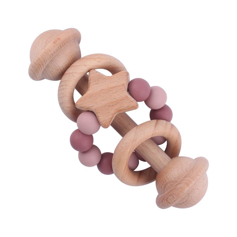 Juguete infantil creativo Mordedor de haya bebé estrella de mano sonajero cuentas de silicona bebé ejercicio interactivo mordedor palo