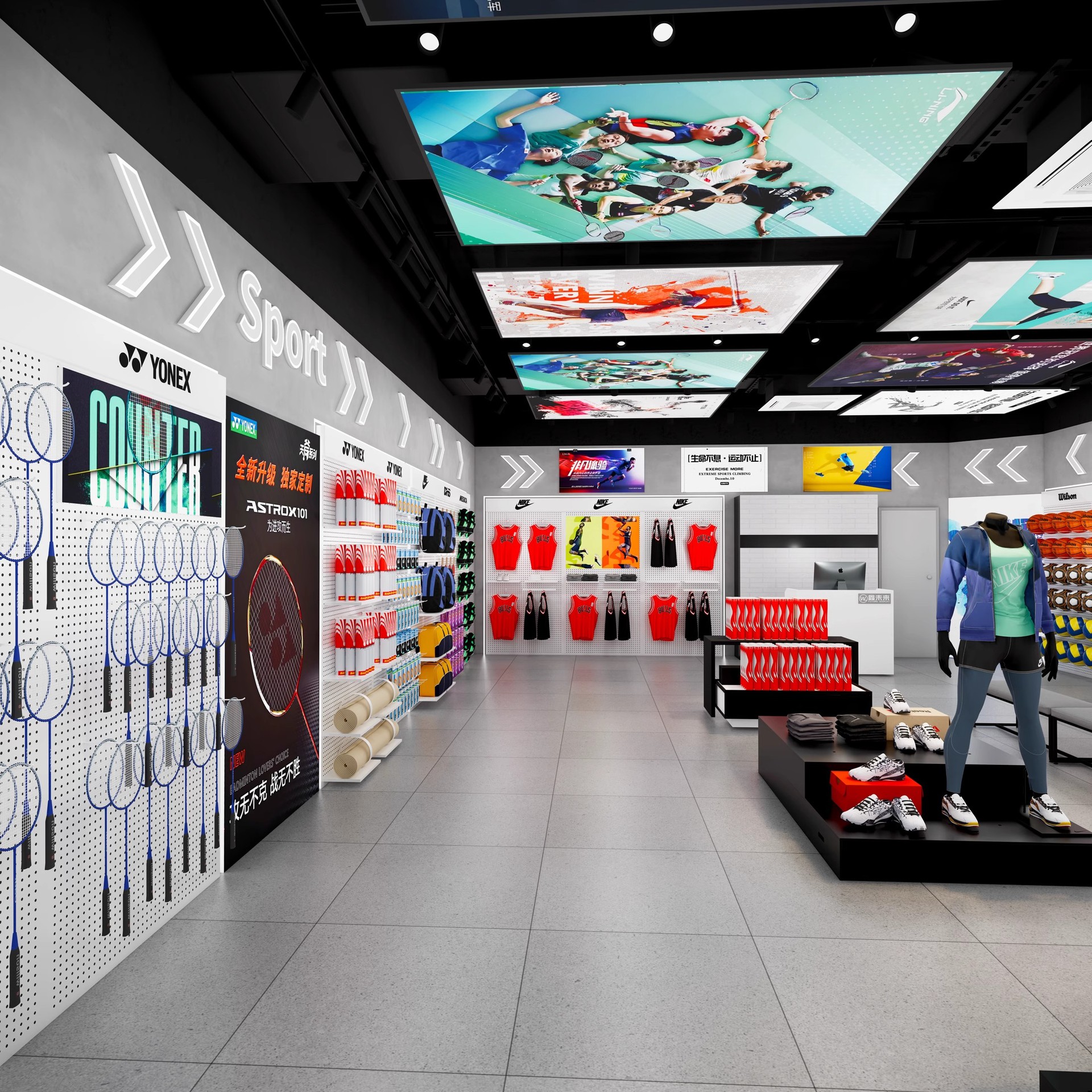 Estante deportivo transfronterizo estante de exhibición de tienda de ropa personalizada estante de exhibición de pared tipo piso para estante especial de artículos deportivos