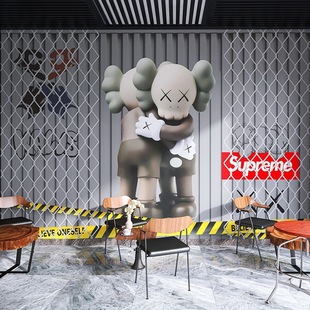 Online Red creative trend KAWS theme container wallpaper industrial style store decoration gym hip hop room wallpaper