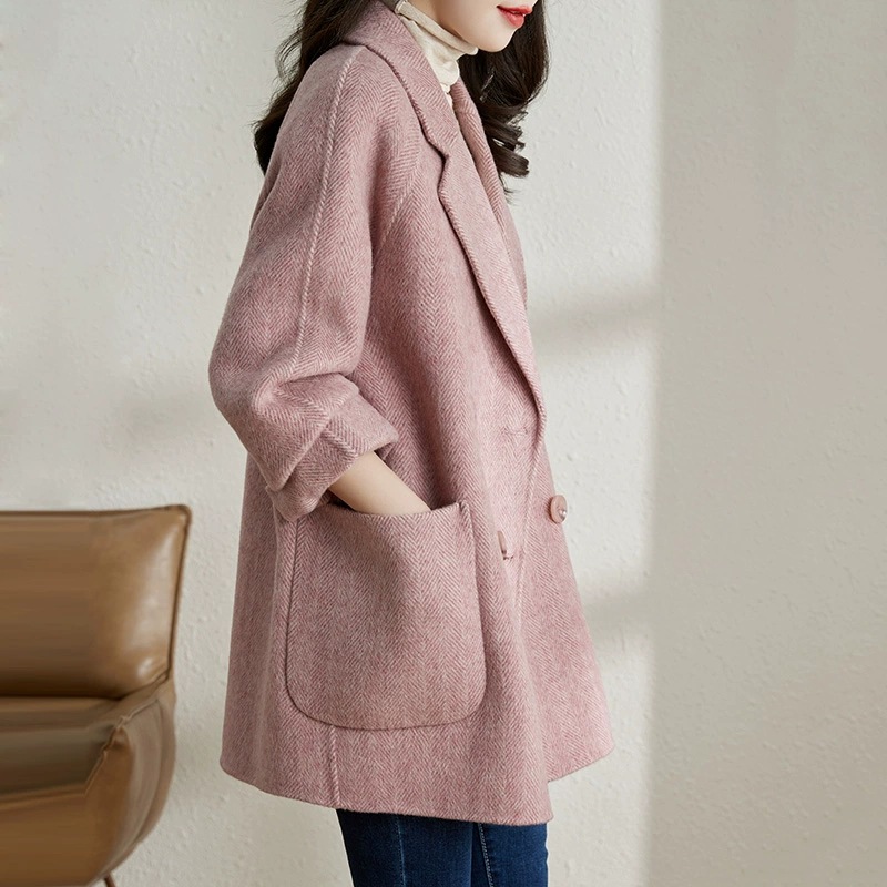 핑크 레귤러 [한국적인 분위기/슬림&살 커버/허리/작은/여성용 긴팔 탑 봄, 가을 싱글웨어/캐주얼/루즈한 느낌/시크탑 얇은 스타일/