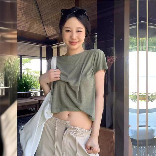 Bamboo-Section Ribbed Simple Short-Sleeve T-Shirt for Women | 2025 Summer Slimming Basic Base Layer Top with Elegant Appeal