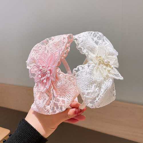 Girls' Sweet Birthday Hairband Princess Baby Crown Veil Hair Accessory Super Fairy Girl Pearl Tassel Lace Hairpin