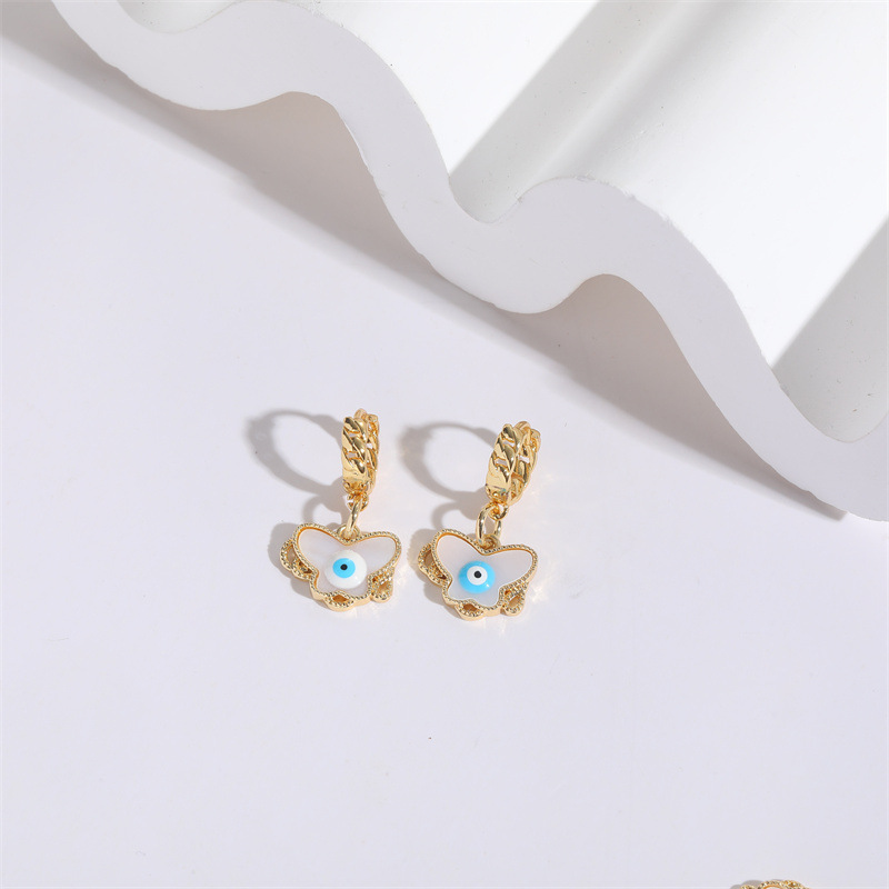Fashion Butterfly Copper Plating Inlay Shell Drop Earrings 1 Pair