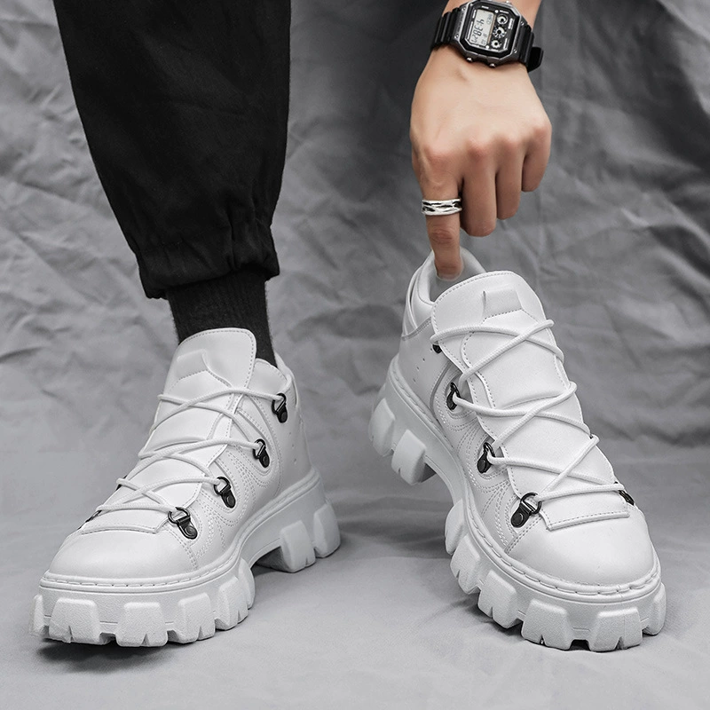 2023 autumn new personality lace-up big-toe motorcycle shoes fashionable punk style thick-soled shoes casual small leather shoes for men