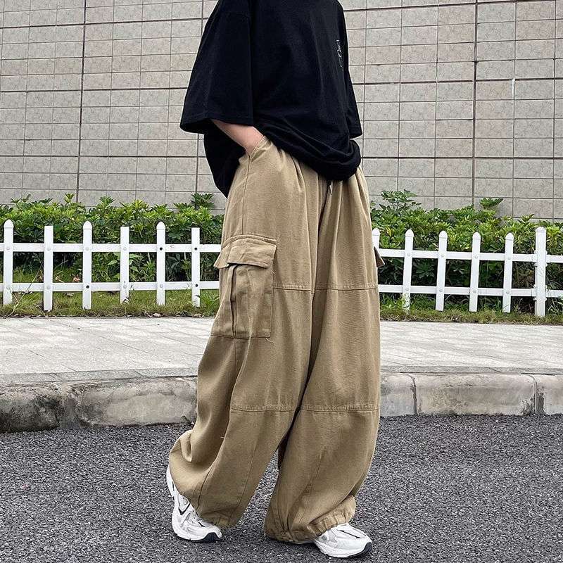 Street work pants men's Japanese High Street Harajuku straight tube loose trend Hong Kong style retro wide leg pants a generation of hair