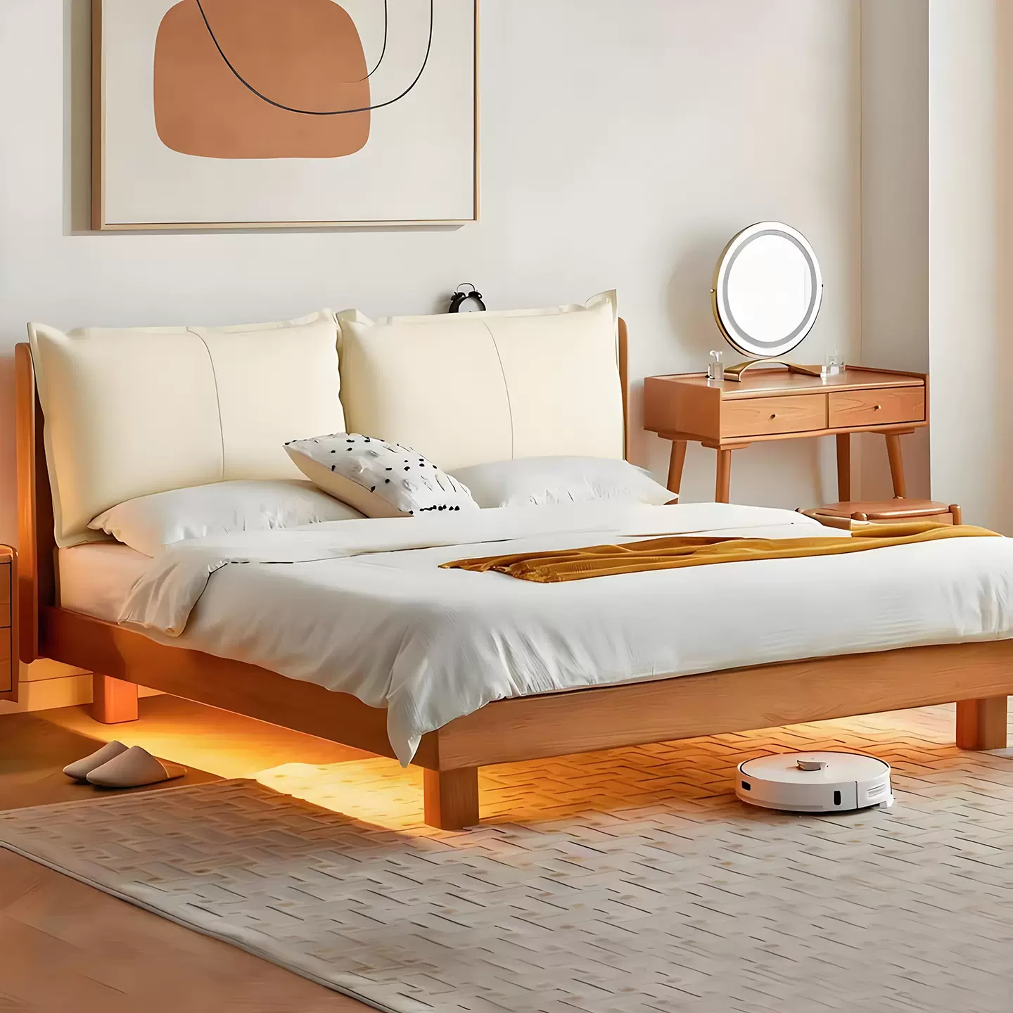 日式实木悬浮床1.5米小户型卧室家具樱桃木1.8软包双人床全实木