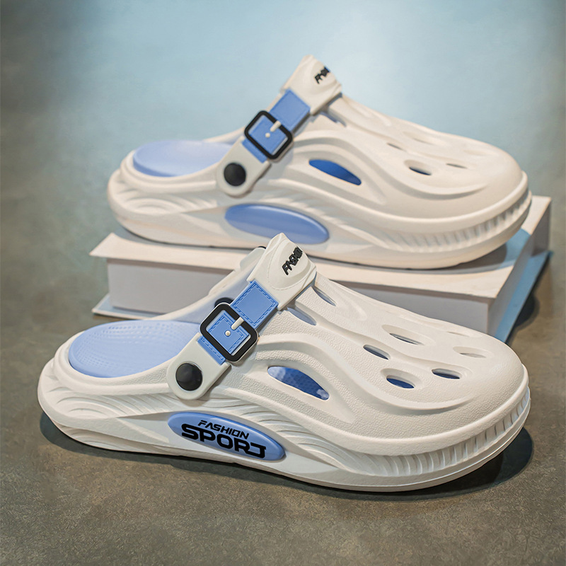 Verano 2025 nuevas zapatillas Baotou de suela gruesa para hombres y mujeres deportes al aire libre suela blanda pisando mierda zapatos de pareja con agujeros