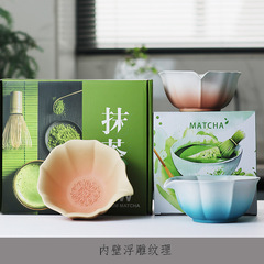 エンボス抹茶ボウル、抹茶道具セット、粗陶ドット茶碗、茶碗、抹茶茶筅セットの完全なセット