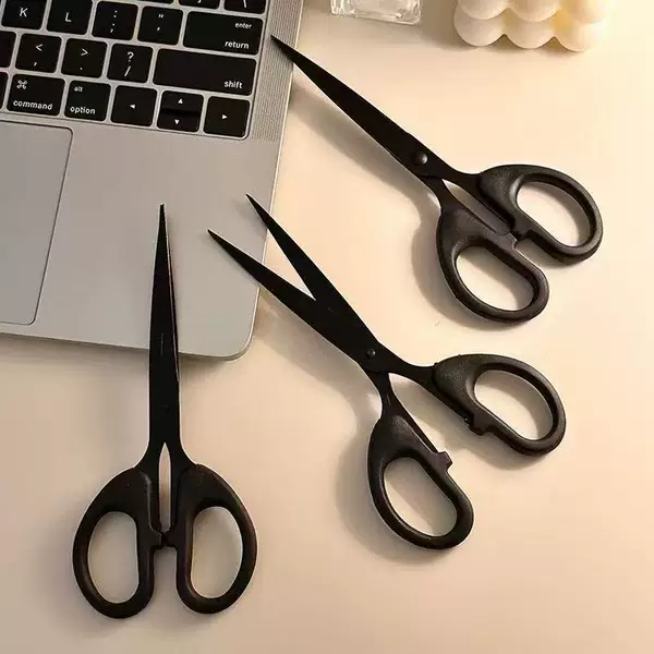 High-quality pure black stainless steel scissors for students, home use, office, sewing, paper cutting, easy to use for handcraft thread trimming