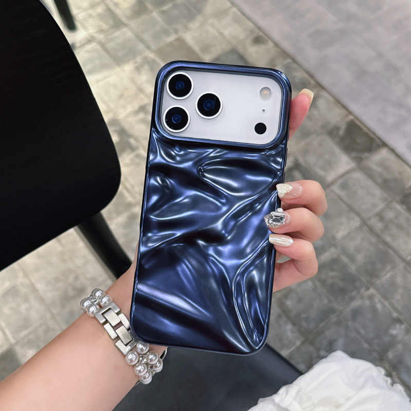 哑光电镀银色褶皱纹适用iPhone17pro max苹果16手机壳15/14高级感|undefined
