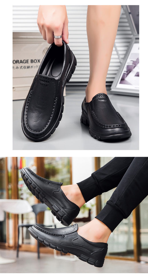 Giày lười nam cỡ lớn nhẹ chống dầu trơn trượt, giày đầu bếp kiểu xỏ chân, đế bệt gót thấp — Màu nâu, màu đen chi tiết 8