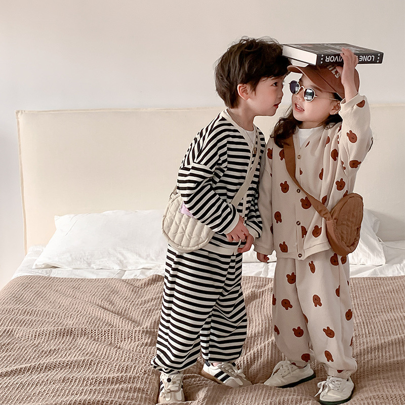 23031 Linnanxi-traje informal de dos piezas para niños y niñas, estilo coreano, tejido, estampado, otoño 25