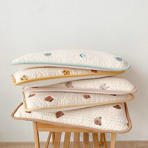 ins style infant quilted pillow core animal embroidery children baby summer mesh pure cotton breathable sweat-absorbent pillow