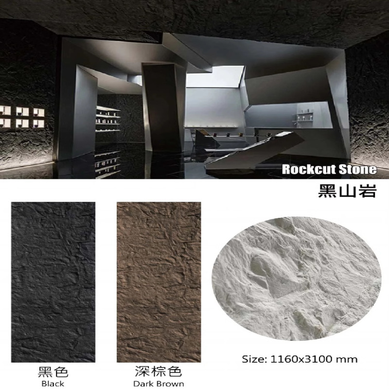 Dividir roca roca de montaña negra roca fundida piel de imitación de piedra roca volcánica translúcida tablero de vertido de roca volcánica transparente pared de fondo tablero decorativo de porcelana suave ultrafino