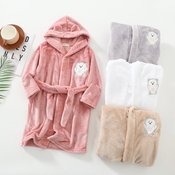 Demi-season flannel children's bathrobe for men and women